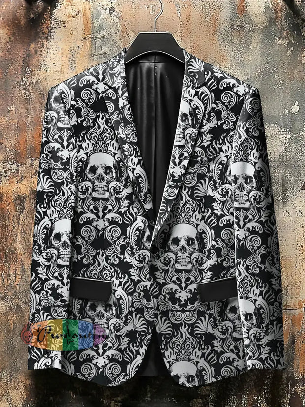 Dark Style 3D Baroque Skull Print Gothic Jacket Black / S