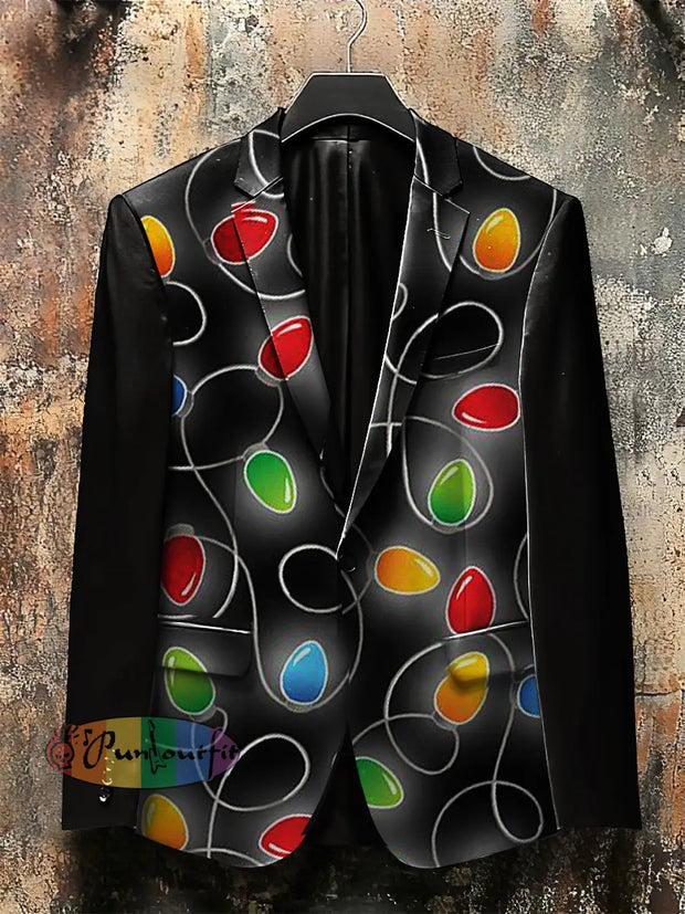 Dark Style 3D Christmas Lights Print Gothic Jacket Black / S