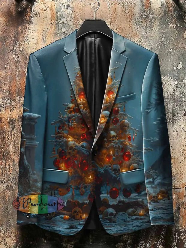 Dark Style 3D Skeleton Christmas Tree Print Gothic Jacket Blue / S