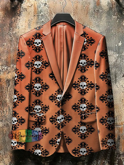 Dark Style 3D Skulls Print Gothic Jacket Orange / S