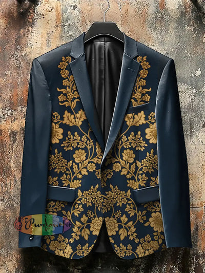 Dark Style Baroque Pattern Print Gothic Jacket Blue / S