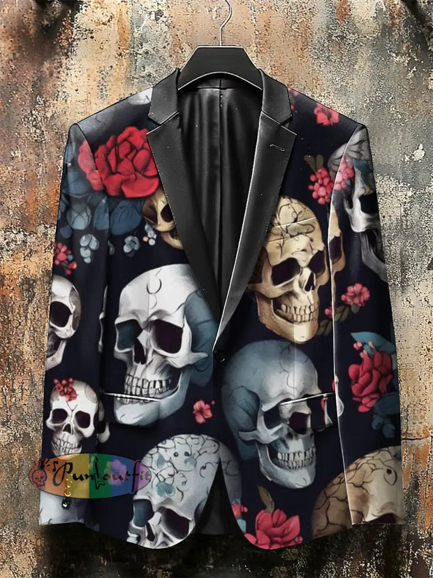 Dark Style Color Skull And Rose Print Gothic Jacket Colorful / S