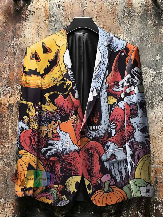 Dark Style Halloween Scared Collage Print Gothic Jacket Colorful / S