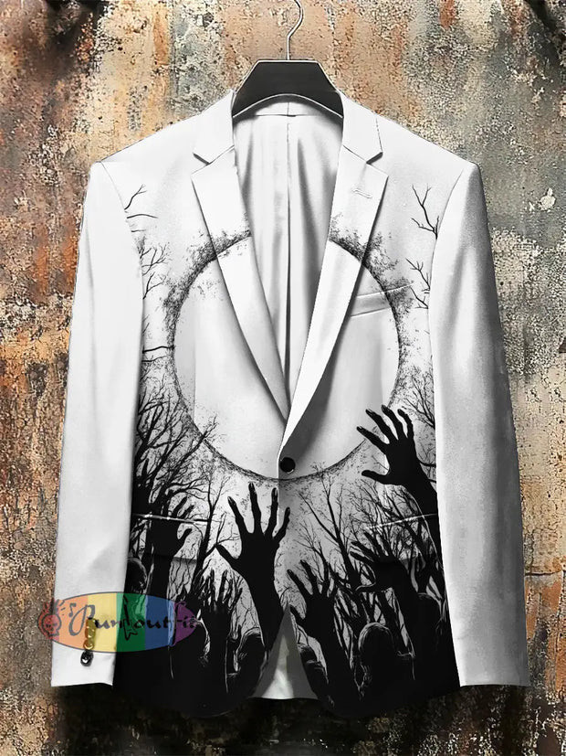 Dark Style Horror Zombie Print Gothic Jacket White / S