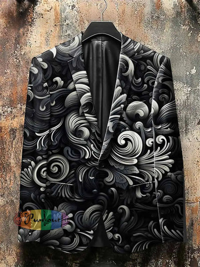 Dark Style Retro Floral Pattern Print Gothic Jacket Black / S