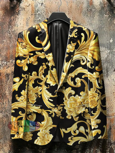 Dark Style Retro Palace Print Gothic Jacket Yellow / S