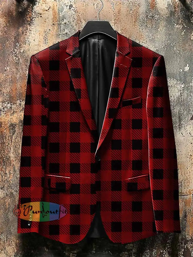 Dark Style Scottish Tartan Print Gothic Jacket Red / S