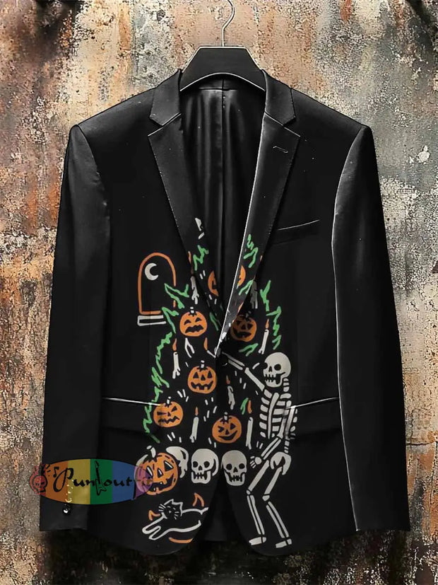 Dark Style Skeleton Christmas Tree Print Gothic Jacket Black / S