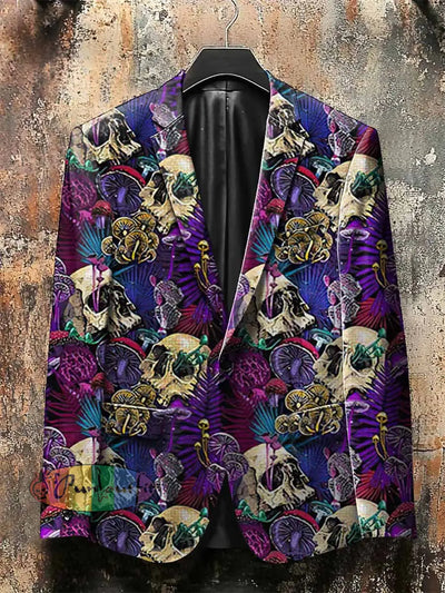 Dark Style Skeleton Mushroom Print Gothic Jacket Purple / S