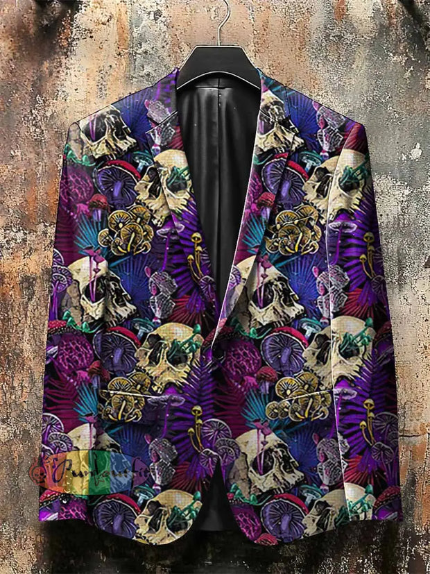 Dark Style Skeleton Mushroom Print Gothic Jacket Purple / S