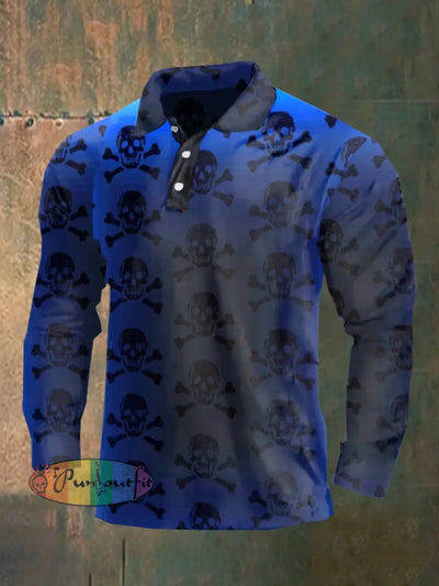 Dark Style Skull Long Sleeve Polo Shirt As Shown / M Polo