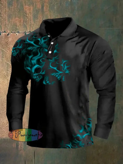 Dark Style Skull Long Sleeve Polo Shirt As Shown / M Polo