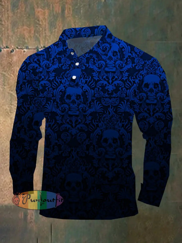 Dark Style Skull Long Sleeve Polo Shirt As Shown / M Polo