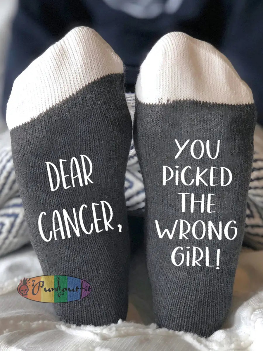 Dear cancer Your picked the wrong girl gender neutral socks Dark Gray / ONE