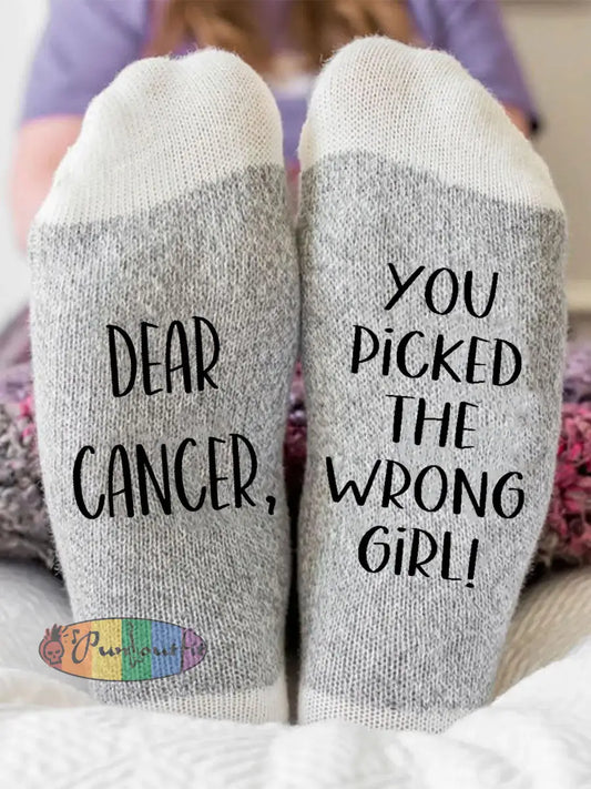 Dear cancer Your picked the wrong girl gender neutral socks Light Gray / ONE