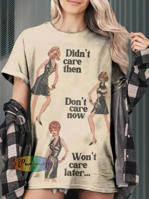 Don’t Give A Fuck Then Now Later Funny Print Casual Short Sleeves T-Shirt Colorful / S