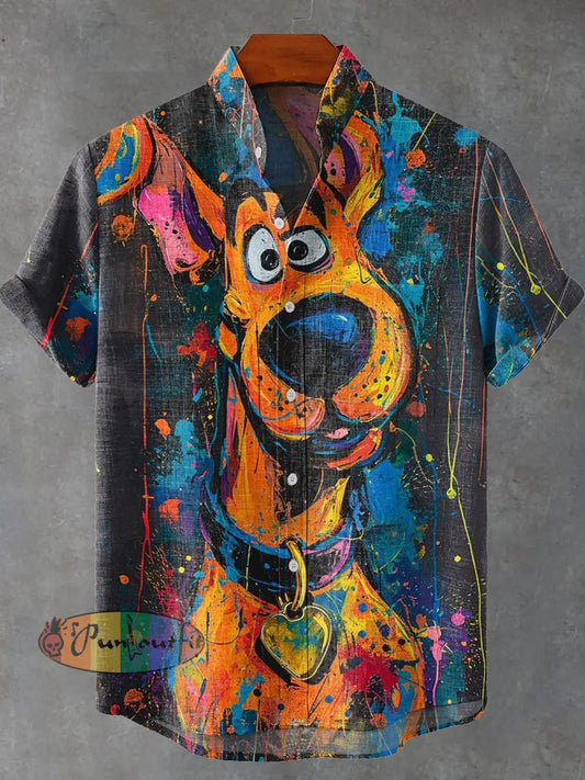 Doodle Style Dog Decorative Pattern Casual 100% Cotton Shirt Multicolor / S NEW IN