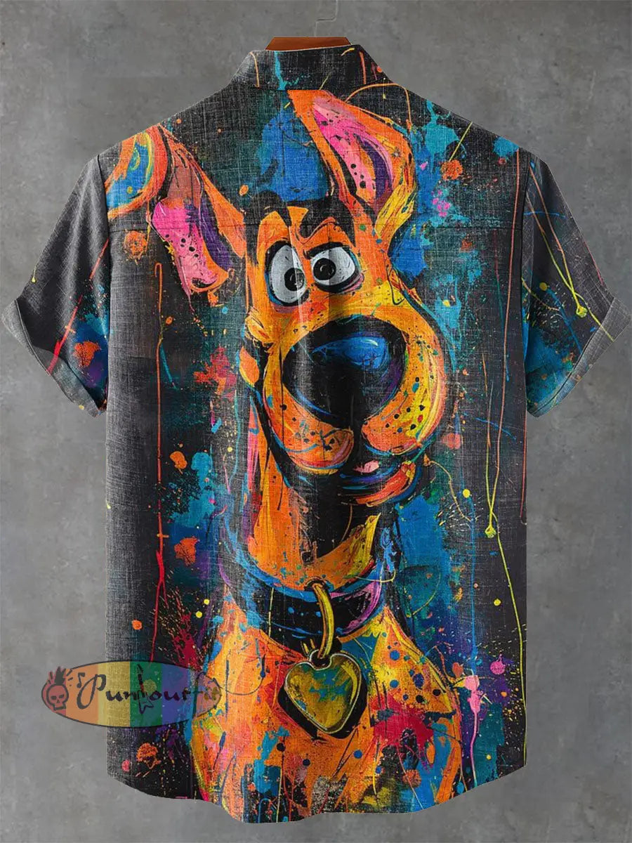 Doodle Style Dog Decorative Pattern Casual 100% Cotton Shirt NEW IN