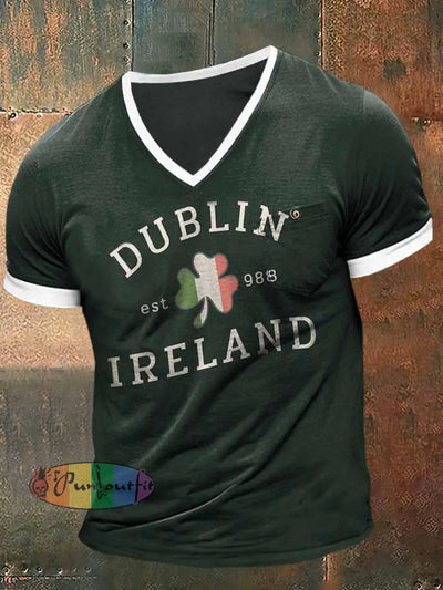 Dublin Ireland Print Short Sleeve V-Neck T-Shirt Colorful / S