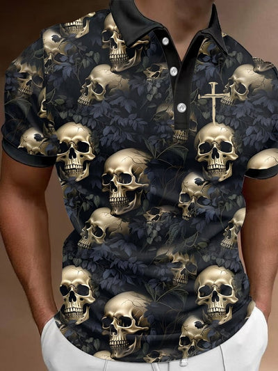 Men's Dark Skull Print Polo Shirt