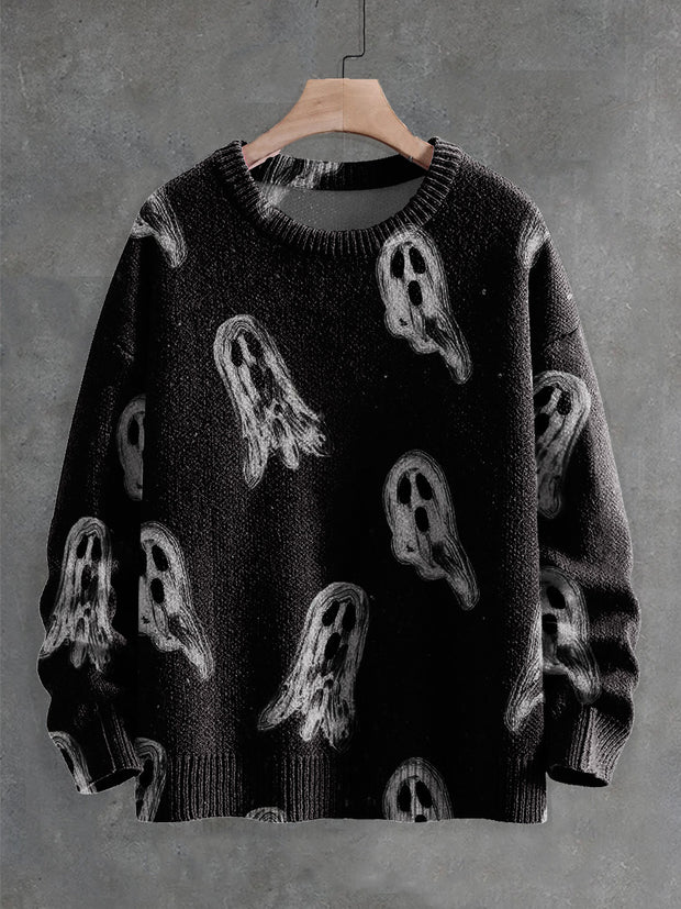 Little Ghosts Decorative Pattern Knit Pullover Sweater