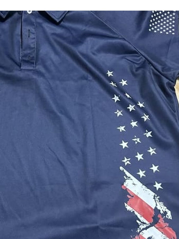 Men's Vintage American Flag Independence Day Color Block Polo Shirt