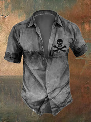 Men's Retro Distressed Skull Short Sleeve Shirt