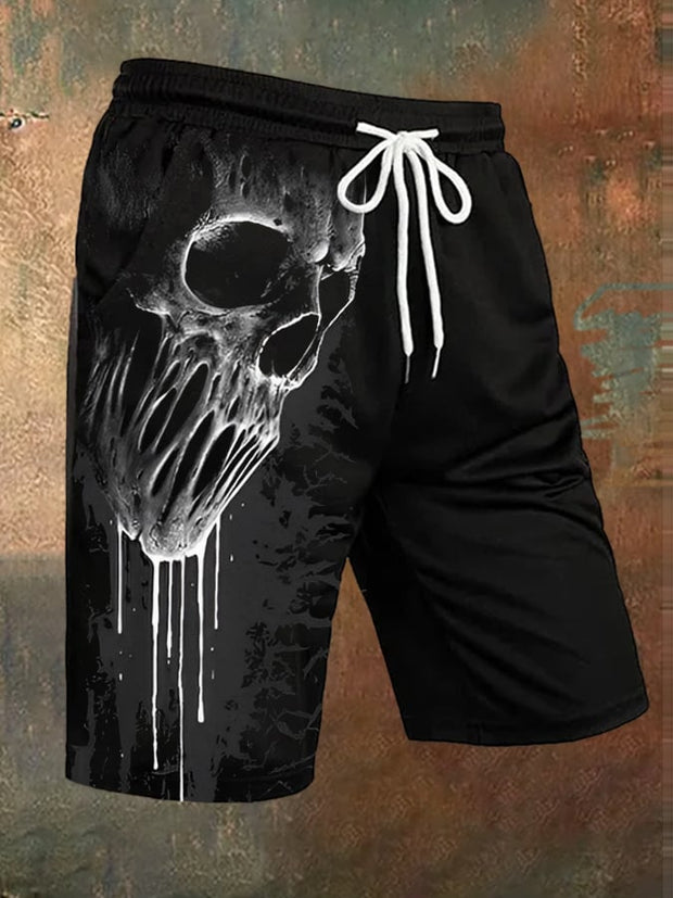 Men's Retro 3D Skull Print Casual Shorts