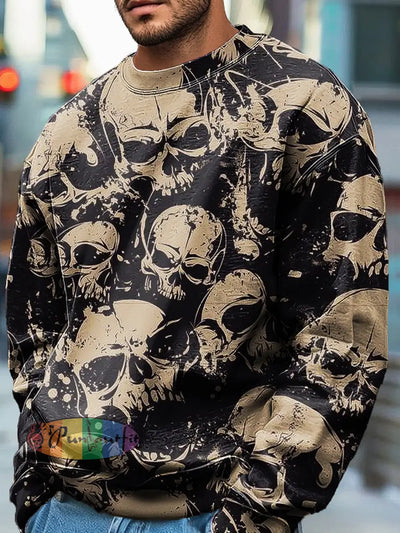 Everyday Casual Halloween Abstract Skull Art Print Crew Neck Pullover Sweatshirt Colorful / S