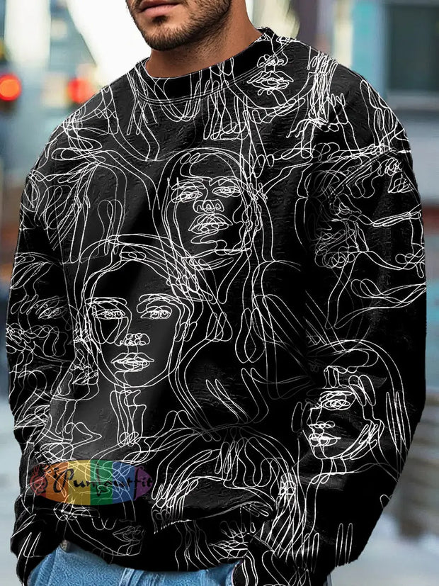 Everyday Casual Halloween Psychedelic Portrait Art Print Crew Neck Pullover Sweatshirt Colorful / S