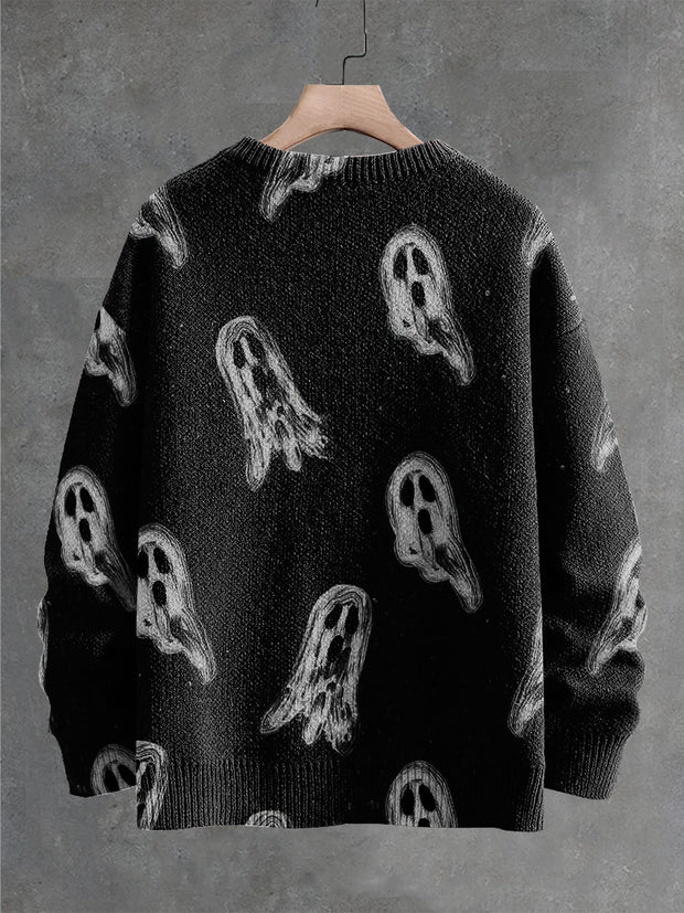 Little Ghosts Decorative Pattern Knit Pullover Sweater