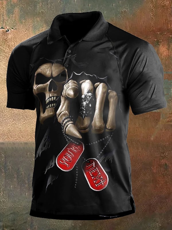 Men's Retro Dark Style Skull Print Polo Shirt