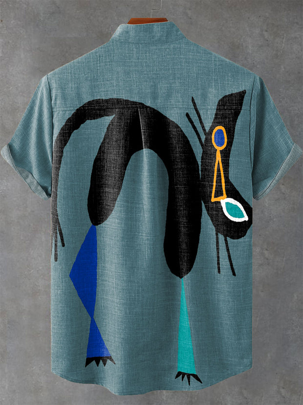 Cat Abstract Digital Art Contrasting Colors Painting Vintage Art Print Casual 100% Cotton Shirt