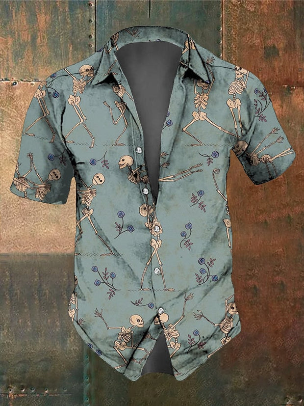 Men's Retro Dark Style Skull Print Shirt