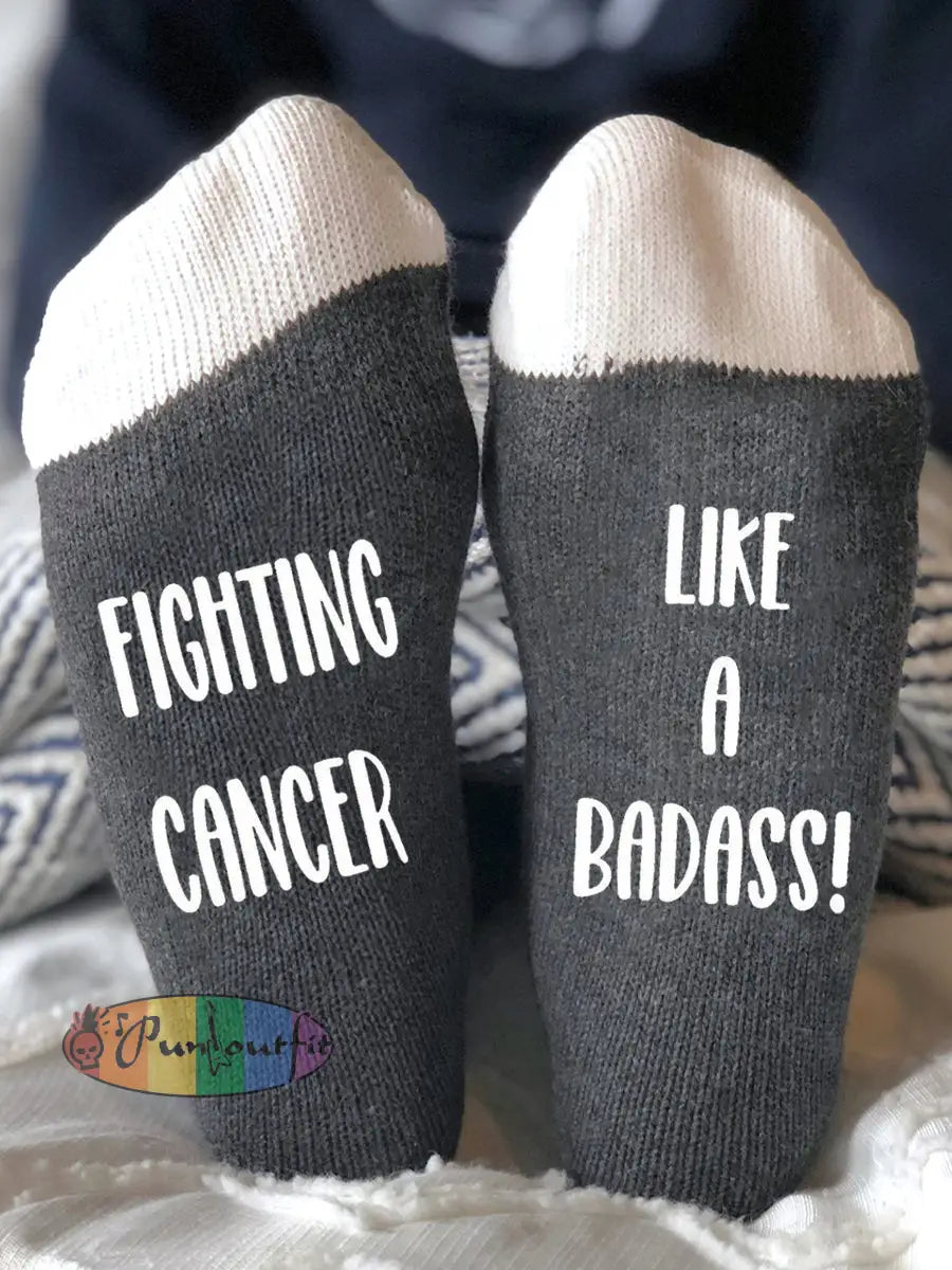 Fighting cancer like a badass unisex socks Dark Gray / ONE