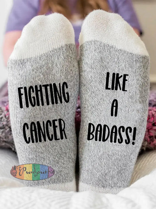 Fighting cancer like a badass unisex socks Light Gray / ONE