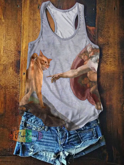 Funny Cat Art Print Casual Tank Top Purple / S NEW IN