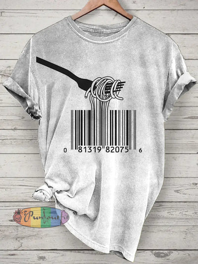 Funny QR Code Printed Vintage Fashion Loose Short Sleeve T-Shirt Off-White / S