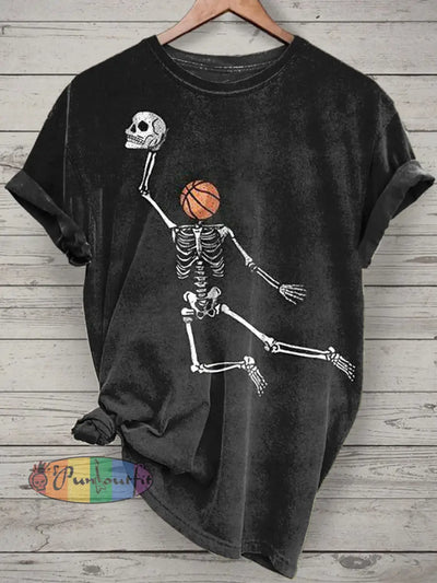 Funny Skeleton Printed Vintage Fashion Loose Short Sleeve T-Shirt Black / S