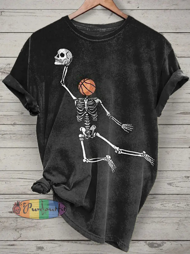 Funny Skeleton Printed Vintage Fashion Loose Short Sleeve T-Shirt Black / S