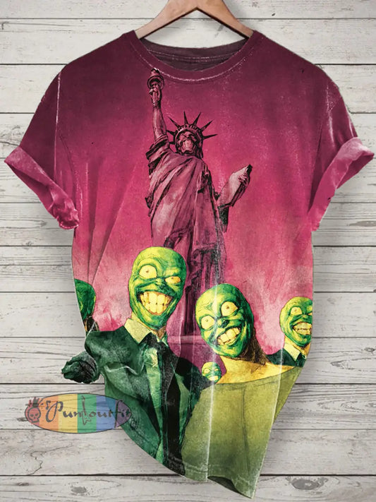 Funny Zombie Printed Vintage Fashion Loose Short Sleeve T-Shirt Pink / S
