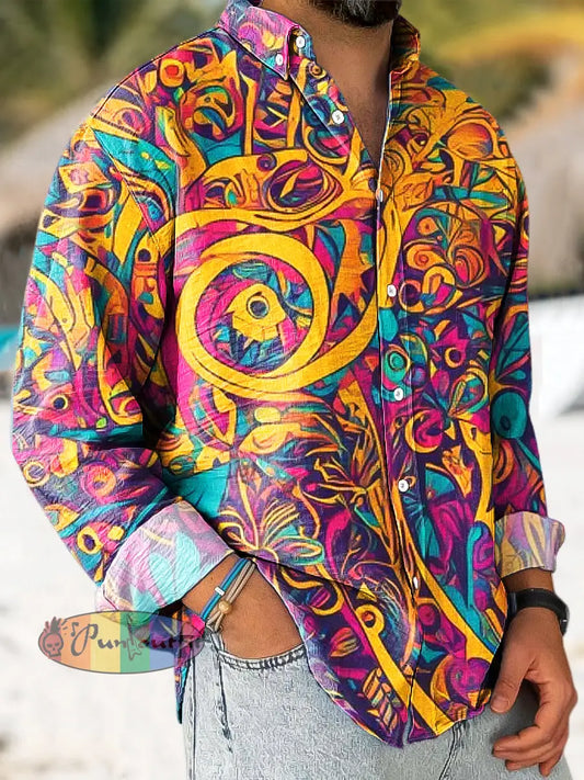 Gentleman Vintage Colorful Art Print Long Sleeve Shirt / S