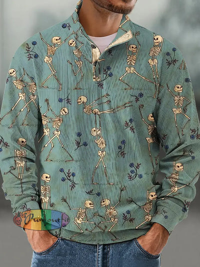 Gentleman Vintage Fun Skull Pattern Corduroy Sweatshirt Colorful / S