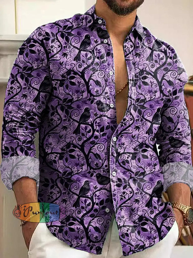 Gentleman Vintage Gothic Raven Art Print Long Sleeve Shirt Colorful / S