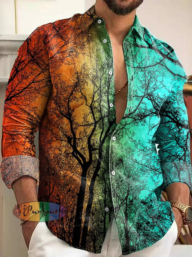 Gentleman Vintage Gradient Colorful Forest Art Print Long Sleeve Shirt / S