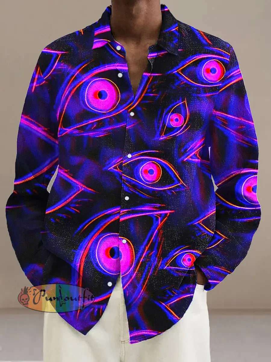 Gentleman Vintage Halloween Mystic Eyes Art Print Long Sleeve Shirt Colorful / S