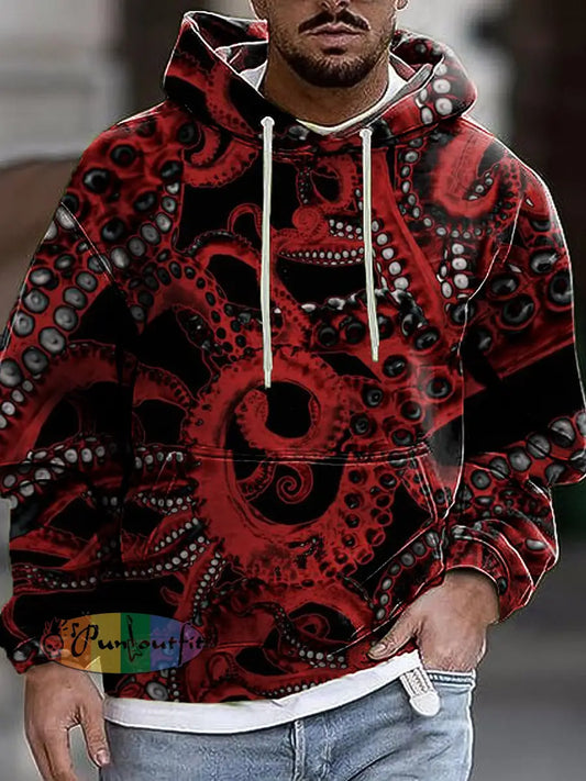 Gentleman Vintage Halloween Octopus Tentacle Art Print Hooded Sweatshirt Colorful / S