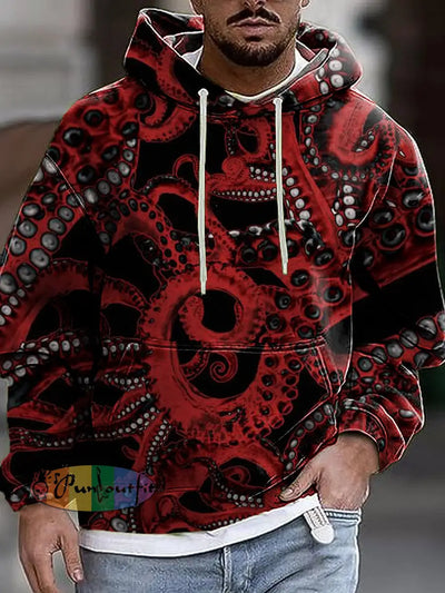 Gentleman Vintage Halloween Octopus Tentacle Art Print Hooded Sweatshirt Colorful / S