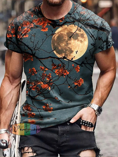 Gentleman Vintage Moon Plum Art Print Short Sleeve T-Shirt Colorful / S