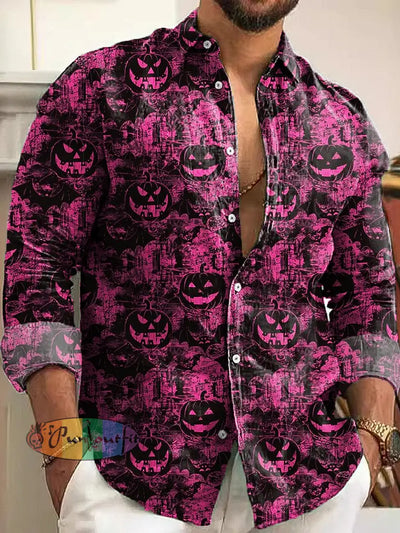 Gentleman Vintage Pink Gothic Pumpkin Art Print Long Sleeve Shirt Colorful / S